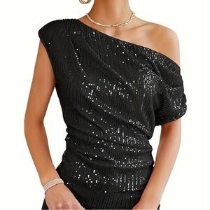 Chic Black Sequin Off-Shoulder Top